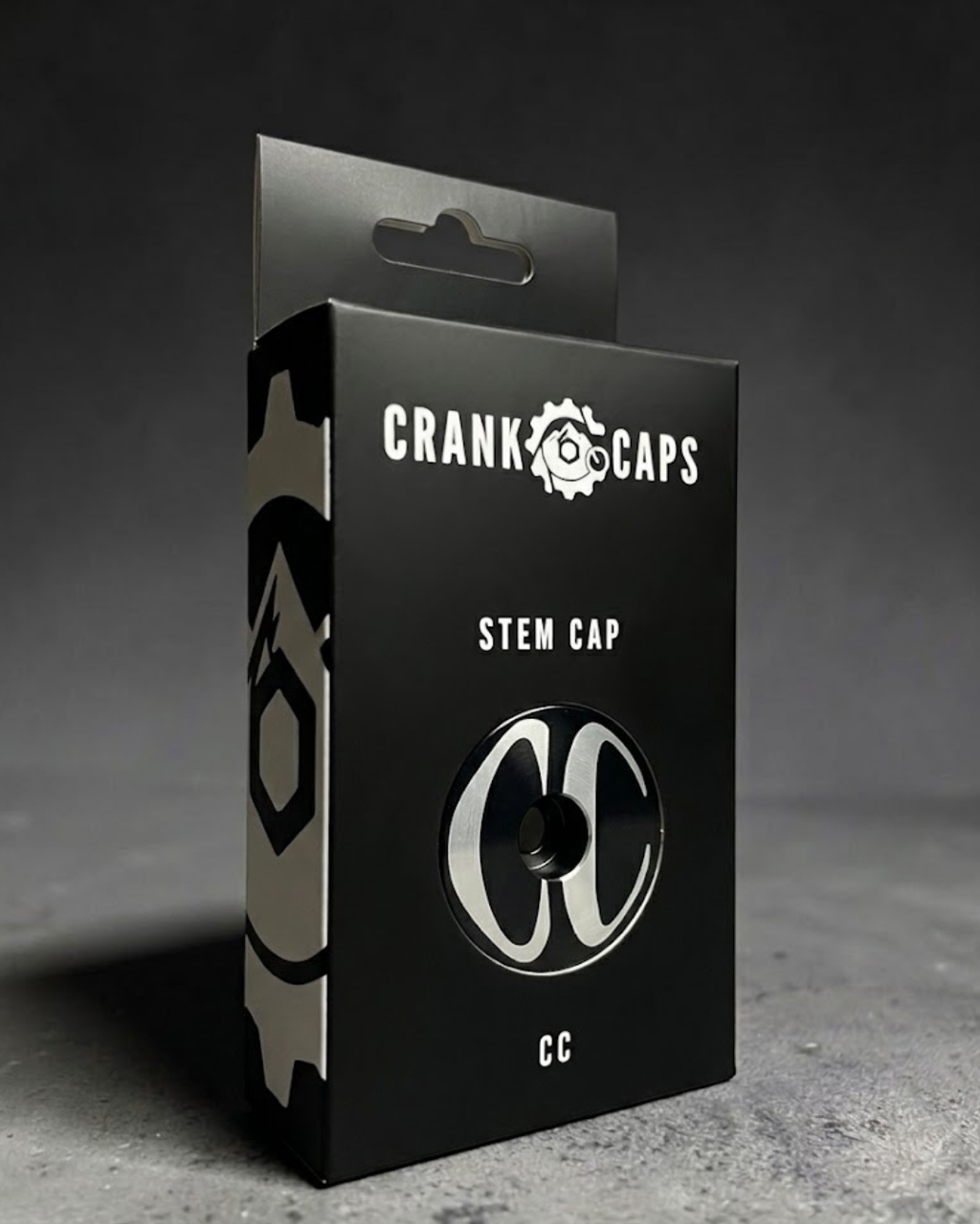 Crank Caps CC Logo stem cap retail packaging box