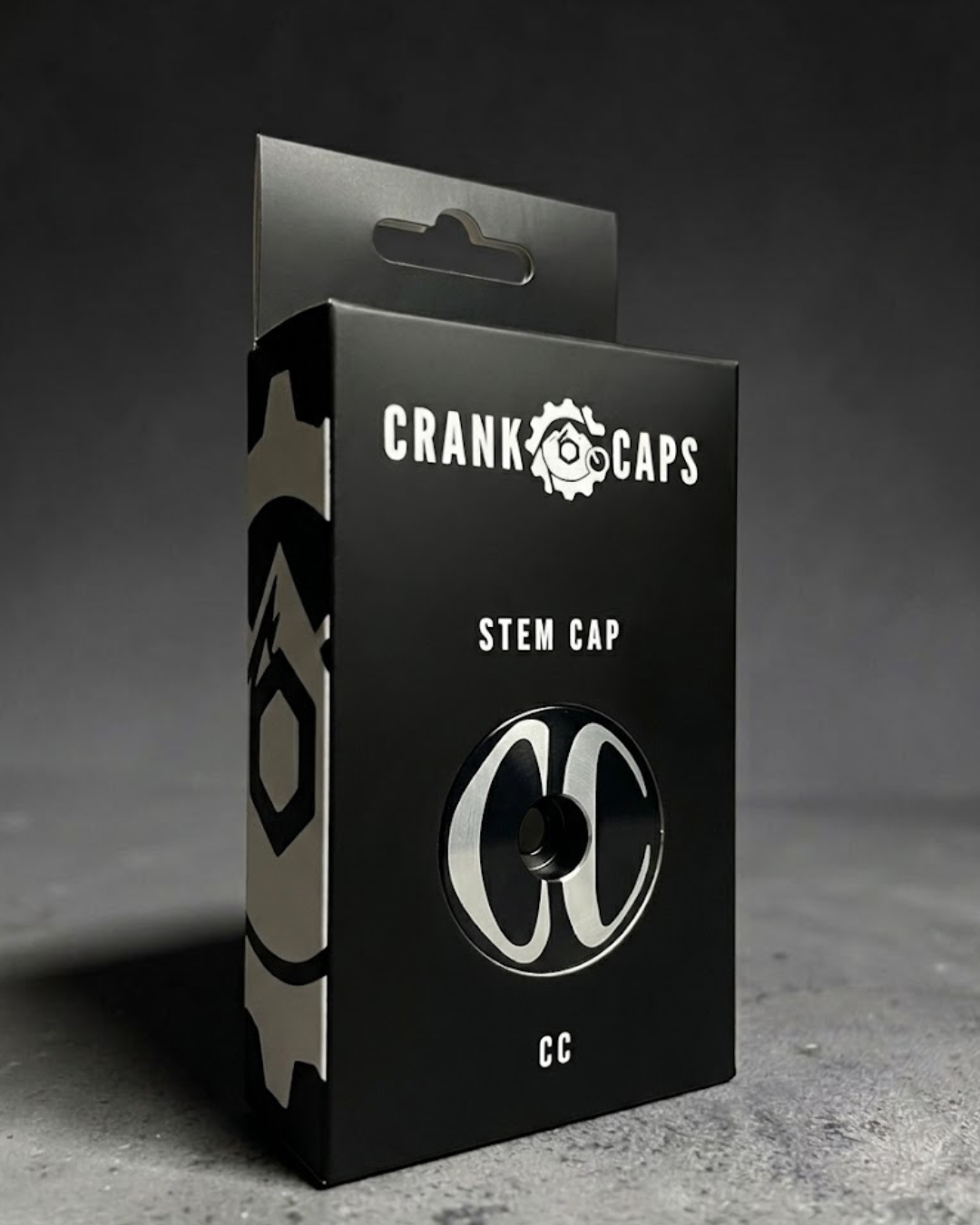 Crank Caps CC Logo stem cap retail packaging box