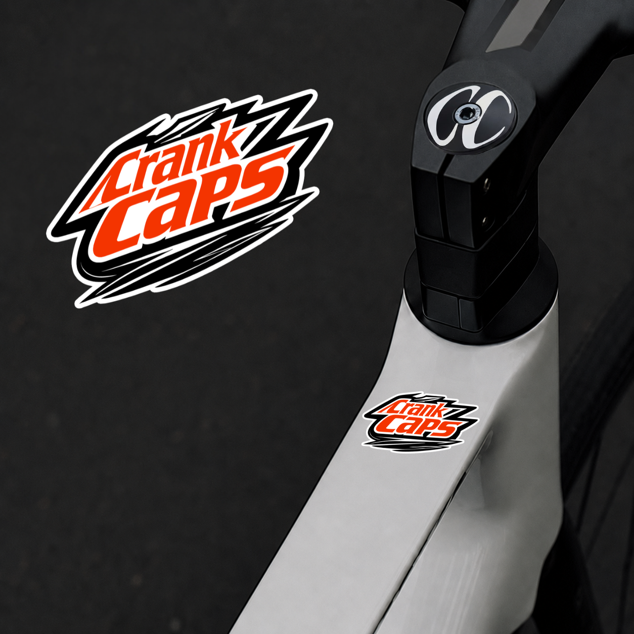 Ignite MTB sticker on mountain bike frame - CrankCaps vinyl bike decal