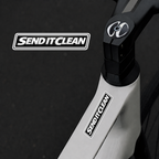 Send It Clean MTB sticker on a mountain bike 
