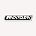 Send It Clean black and white MTB sticker by Crank Caps on a white background. 
