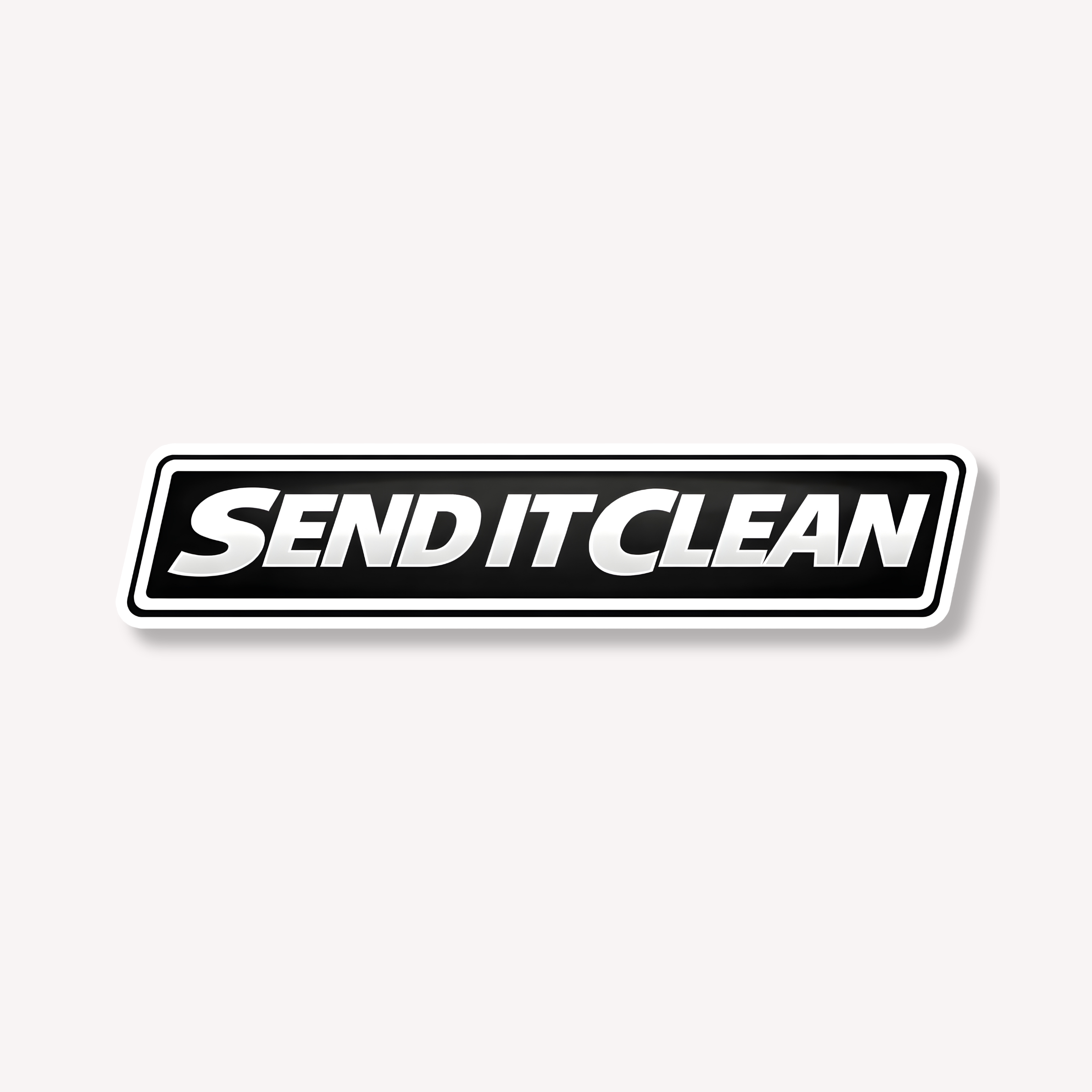 Send It Clean black and white MTB sticker by Crank Caps on a white background. 